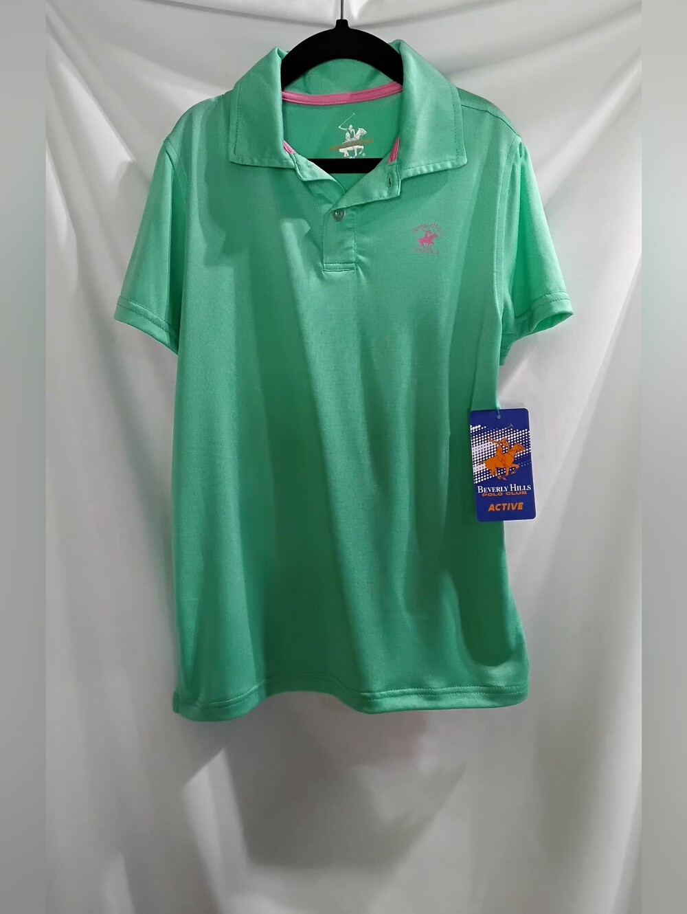 Beverly Hills Polo Club Girls Sz 7 Green Polo Shirt Green Pink Pony Short Sleeve